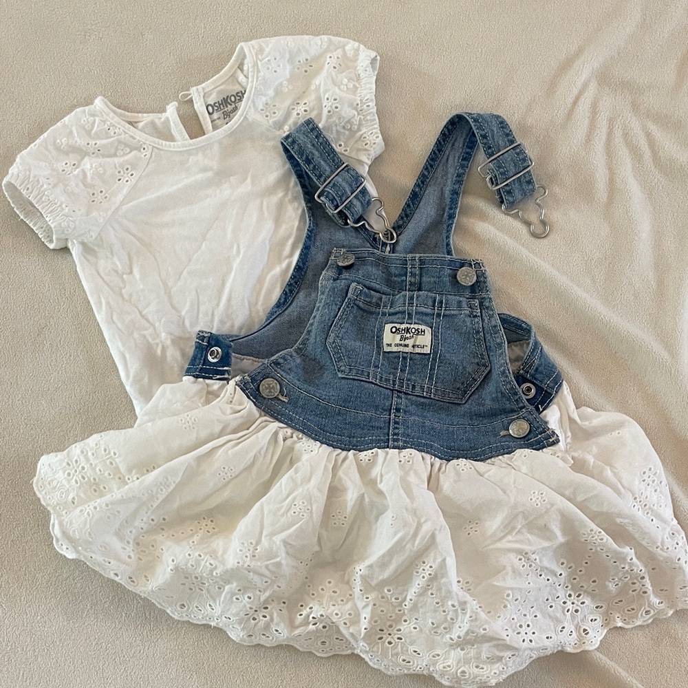 OshKosh B'gosh Denim Skirtall with White Eyelet Top 12M